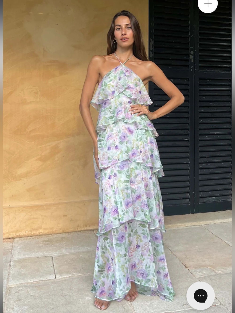 elliatt mirabelle purple floral tiered ruffle halter neck maxi dress medium NEW